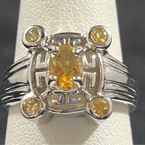 Citrine Greek Key Sterling Silver Ring